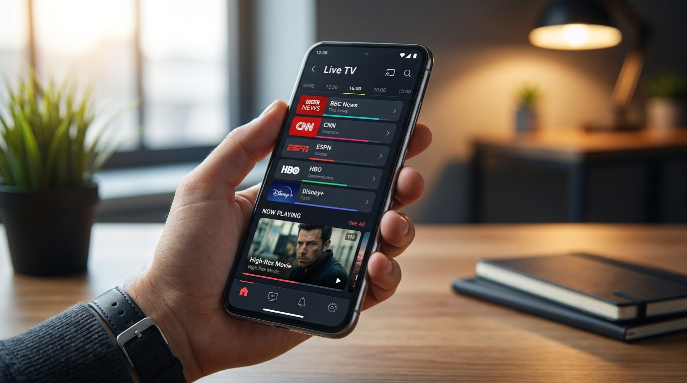 best android app for iptv - A close-up shot of a person's hand holding