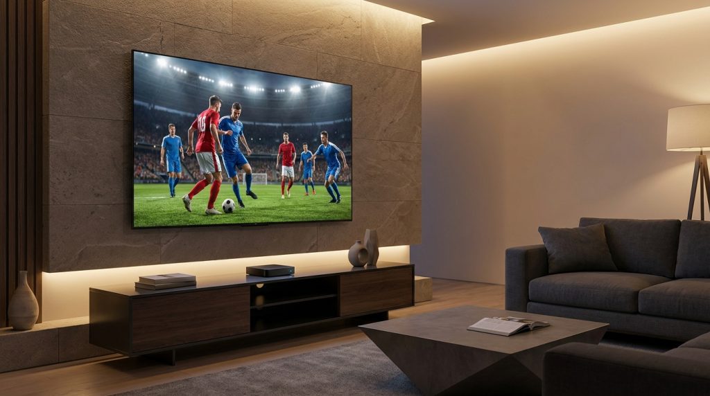 best device for iptv - A modern, minimalist living room with a large