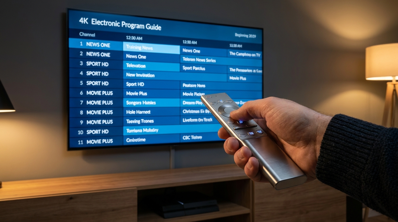 best epg for iptv - A close-up shot of a person's hand holding