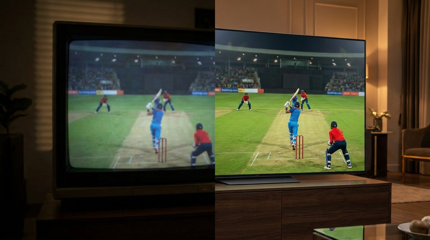 best iptv for indian channels reddit - A dramatic side-by-side comparison: one half shows a
