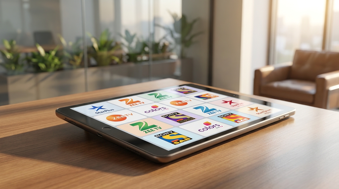 best iptv for indian channels reddit - A sleek interface on a tablet showing a