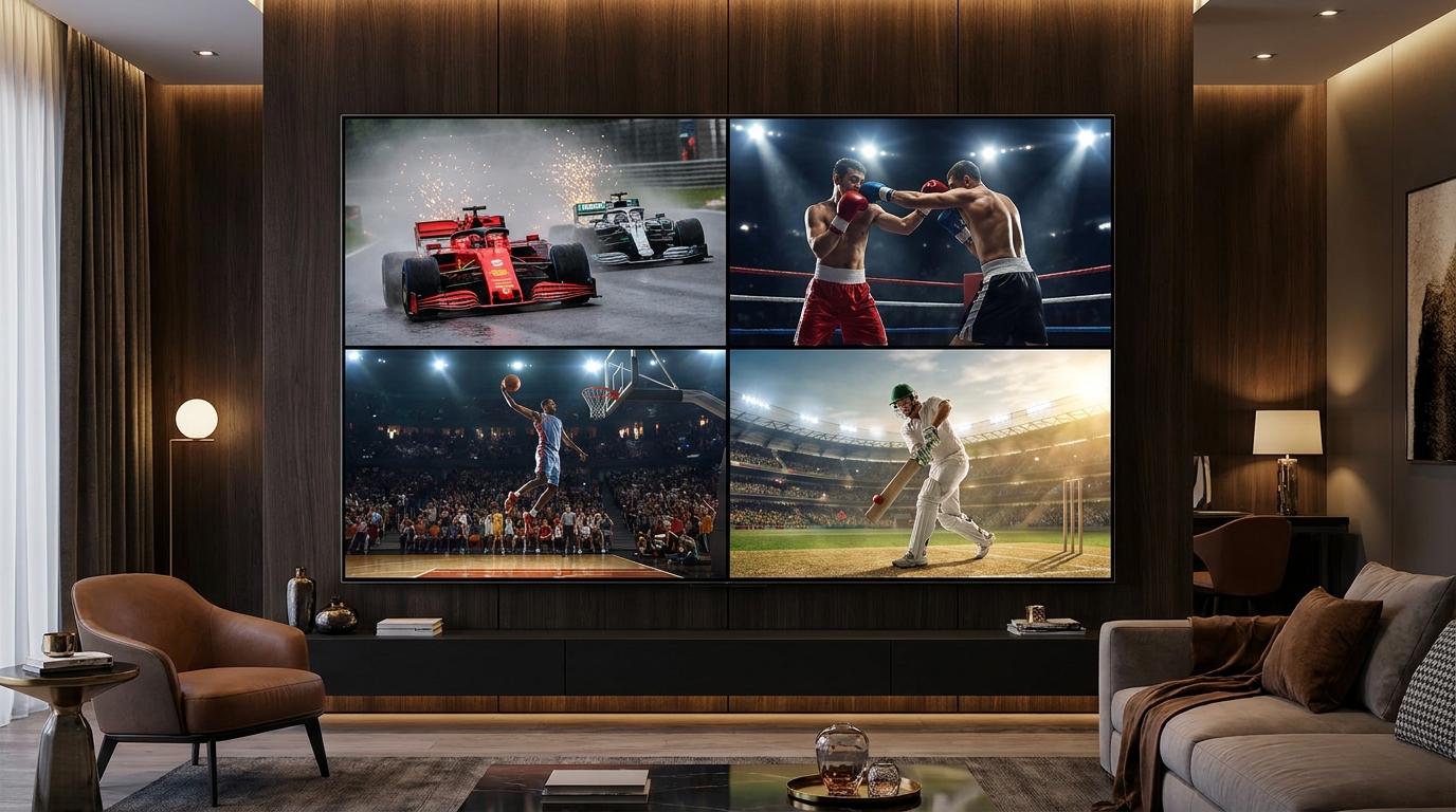 best iptv for sports - A split-screen image showing four different sports simultaneously