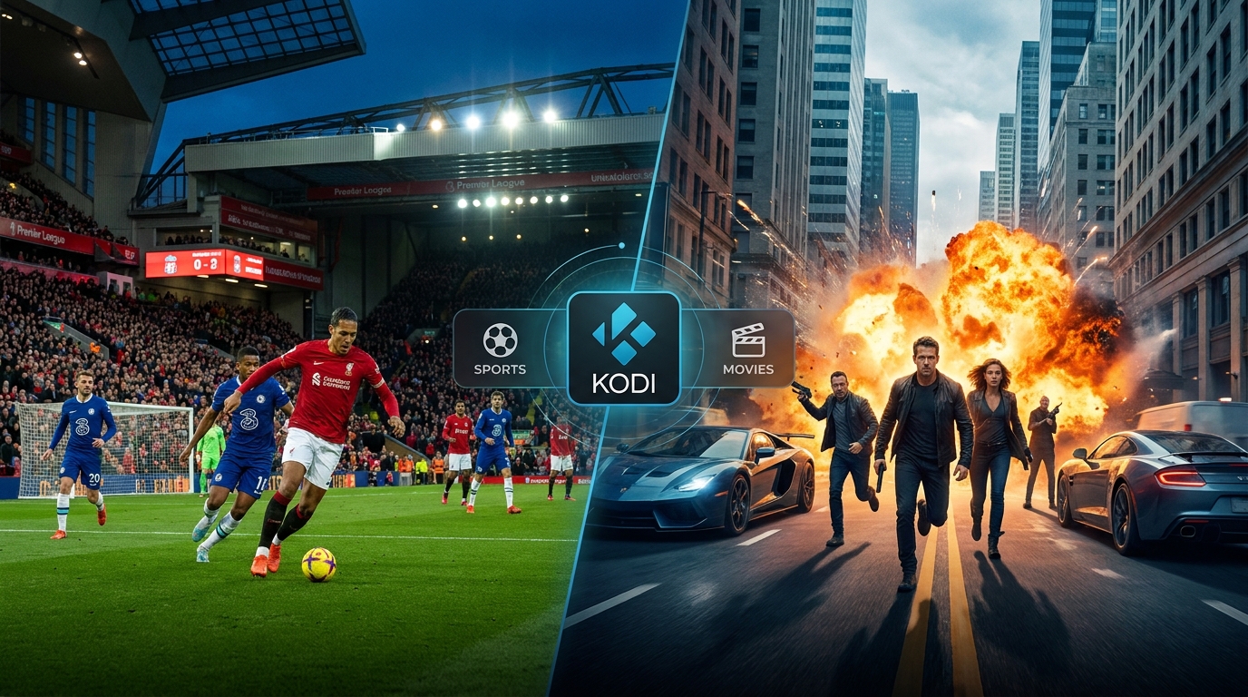 best iptv kodi - A dynamic split-screen image showing a Premier League