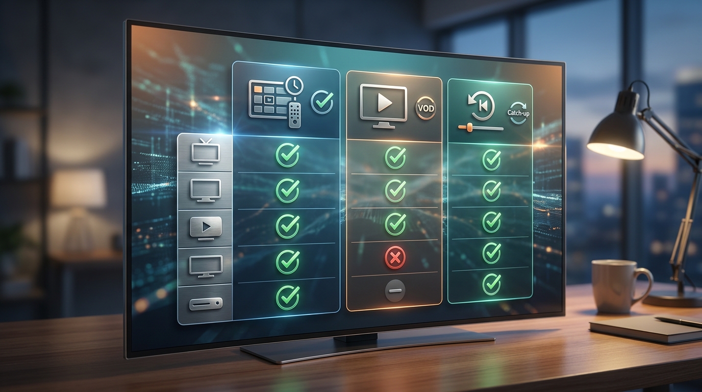 best iptv player firestick - An infographic-style image comparing key features of different