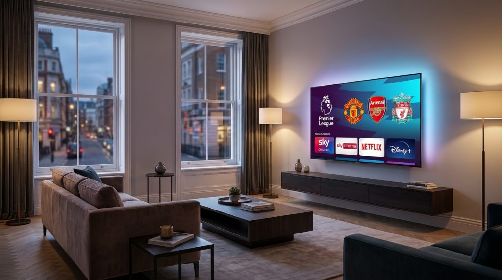 best iptv playlists reddit - A sleek, modern UK living room with a
