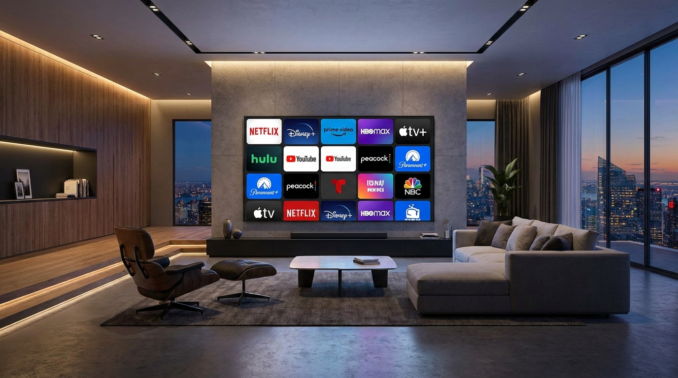 best iptv providers 2025 - A sleek, modern living room with a large