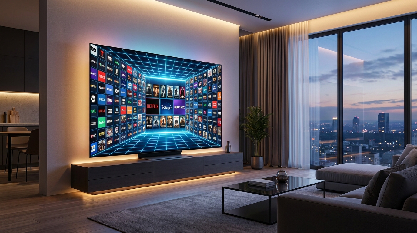 best iptv service provider reddit - A modern, sleek living room with a large