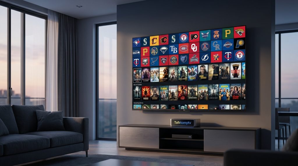 best paid iptv - A sleek, modern living room with a large