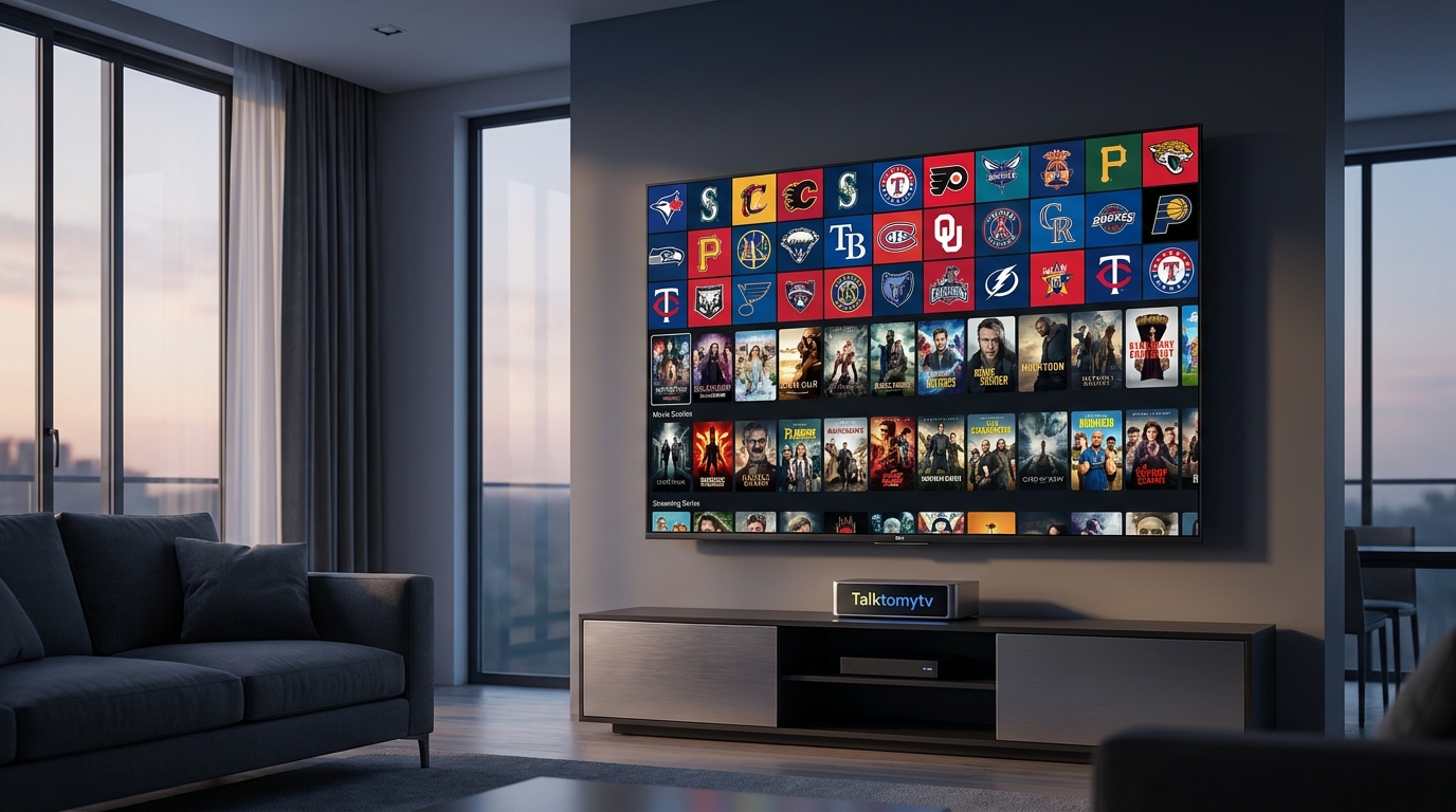 best paid iptv - A sleek, modern living room with a large