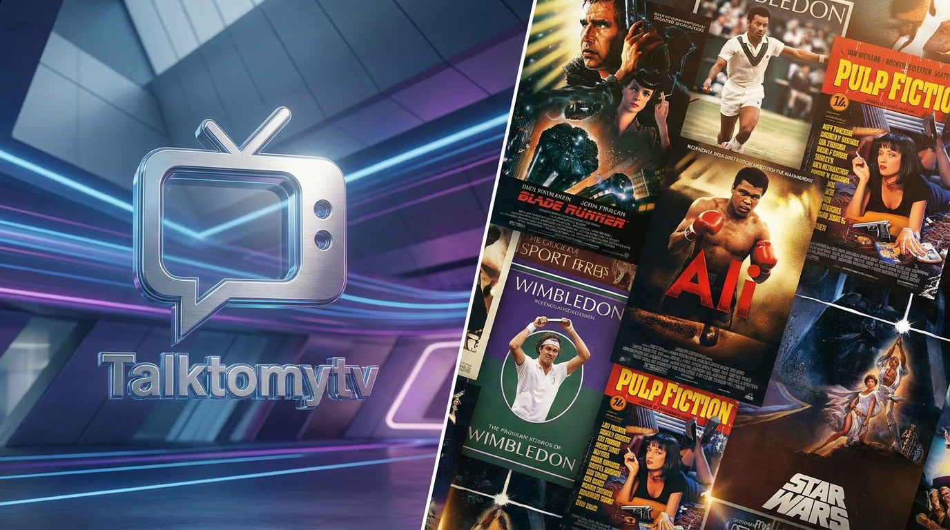how to install iptv smarters pro on firestick - A dynamic split-screen image showing the Talktomytv logo