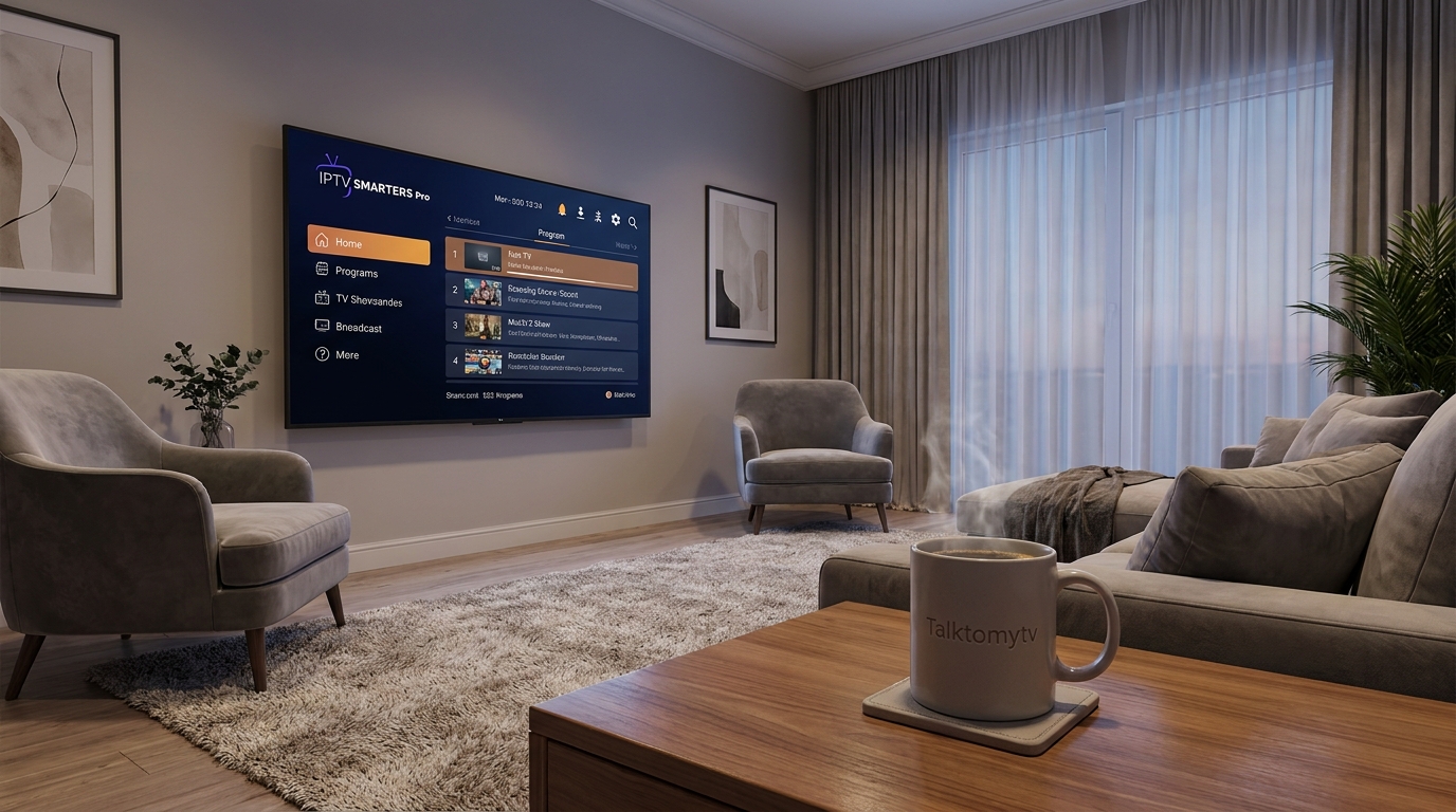 how to install iptv smarters pro on firestick - A modern living room with a large TV