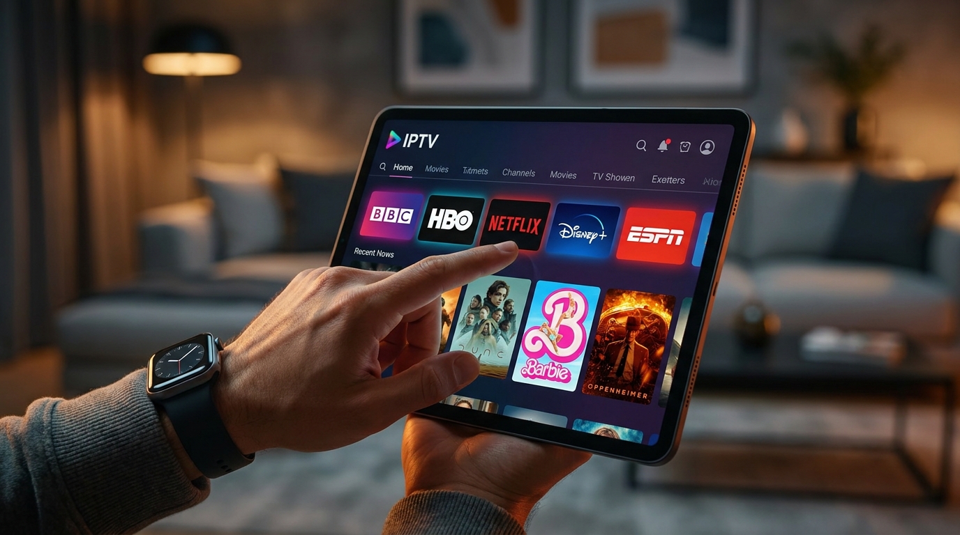 iptv app - A close-up, dynamic shot of a user's hand