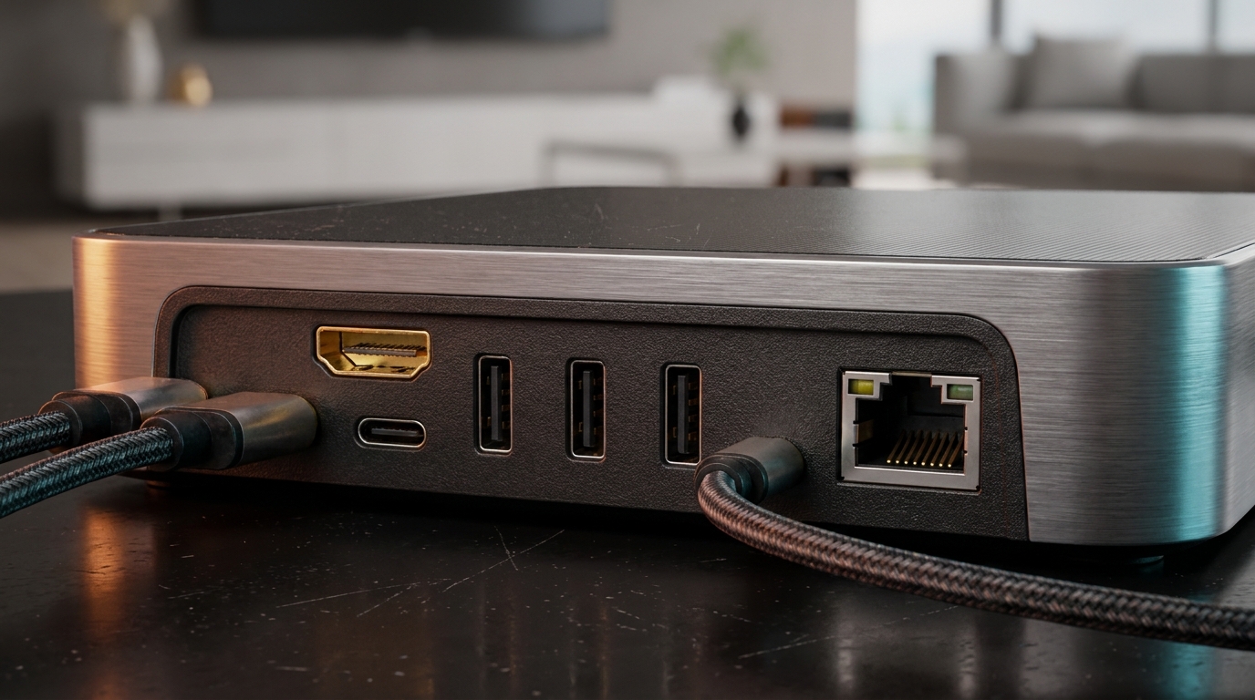 iptv box prices - A close-up shot of various connection ports on