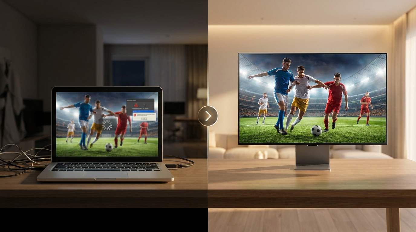 iptv channels lists - A sleek graphic comparing a chaotic, buffering screen