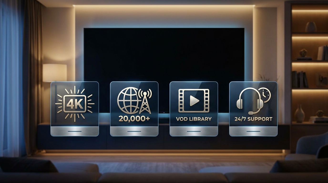 iptv channels lists - An infographic showcasing the key features of Talktomytv: