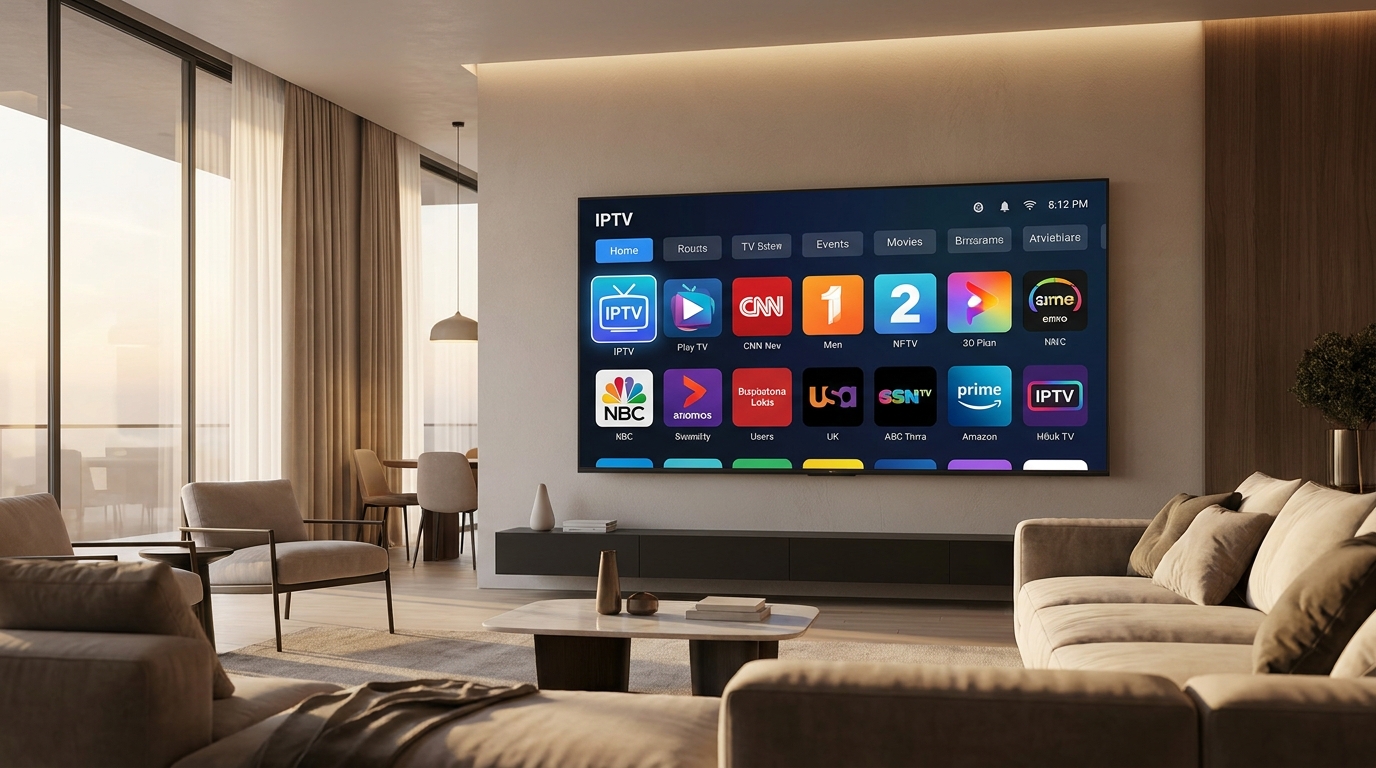 iptv player - A modern living room with a large smart