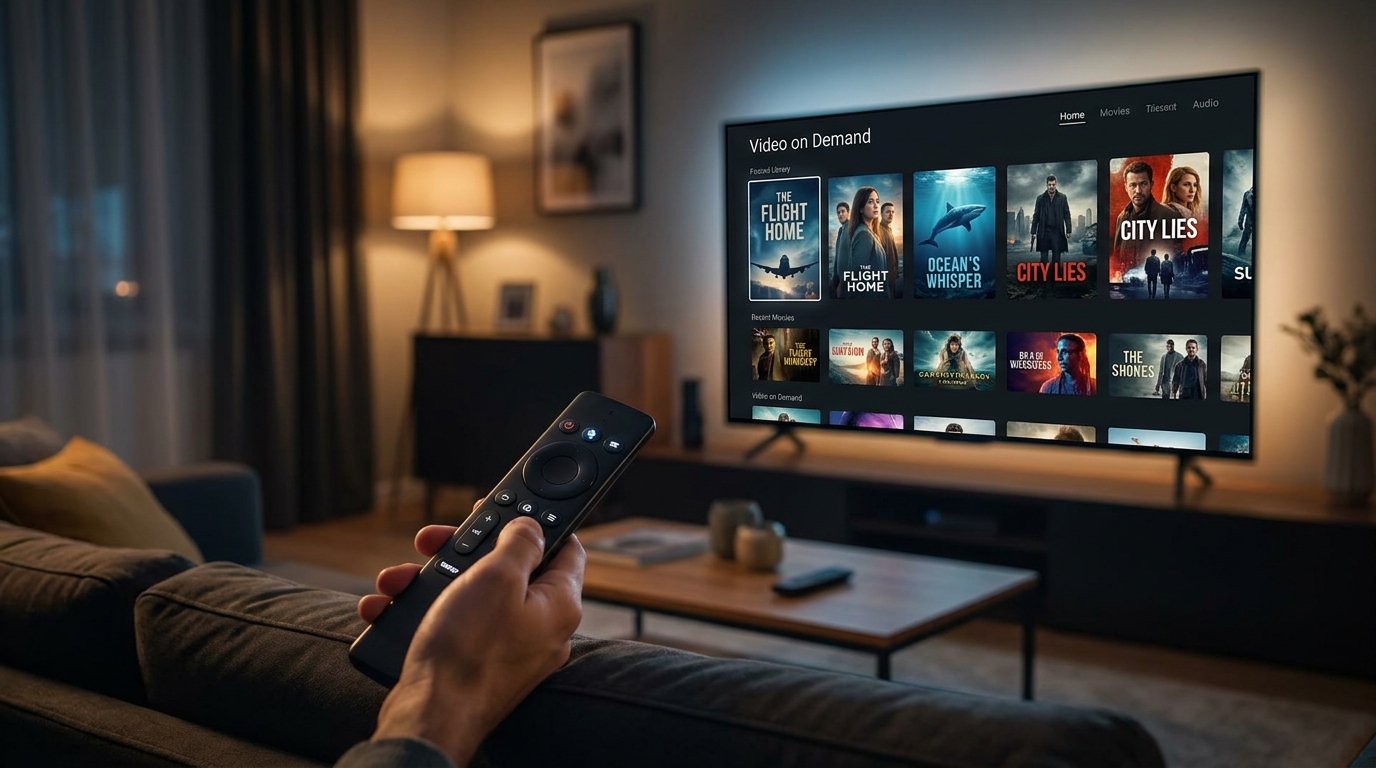iptv player - Close-up shot of a person using a sleek