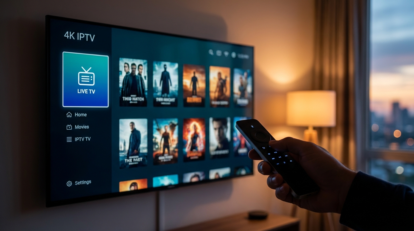 iptv providers in usa - A close-up shot of a person using a