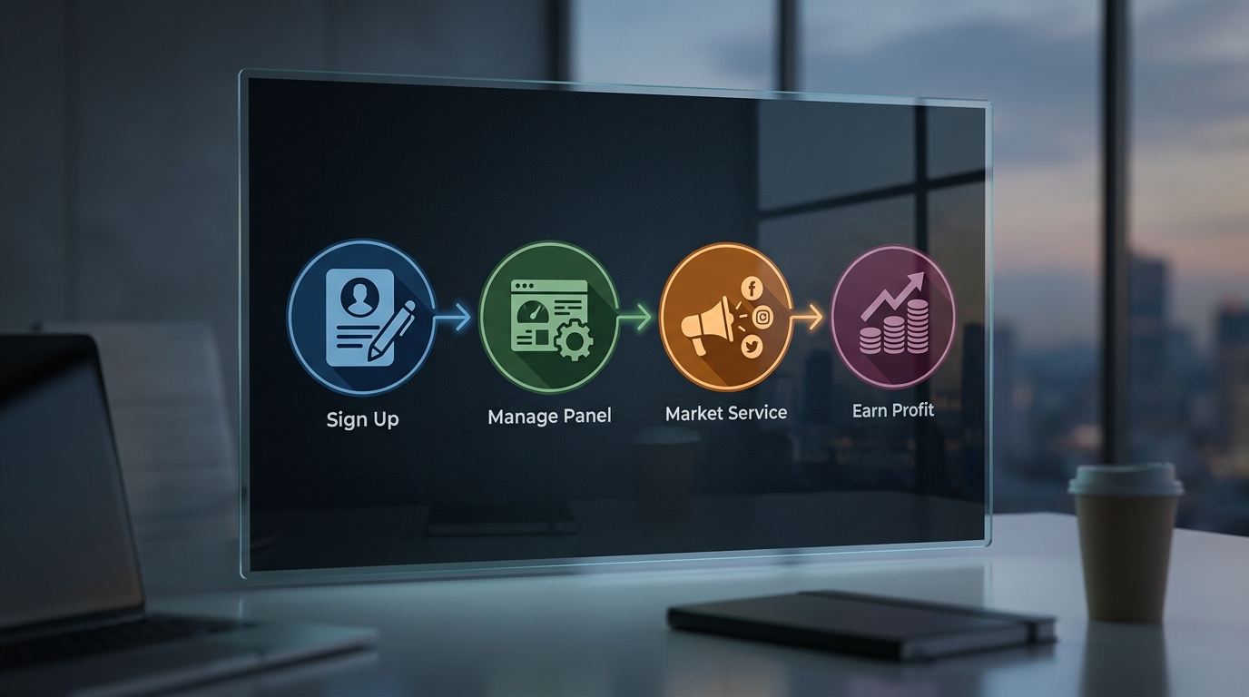 iptv reseller panel - A clear, professional infographic illustrating the 4-step process