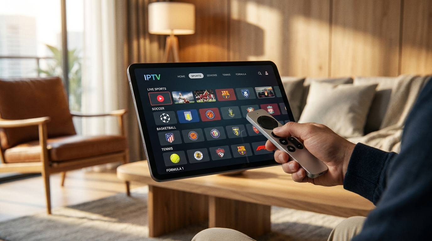 iptv streaming service - A close-up shot of a person using a