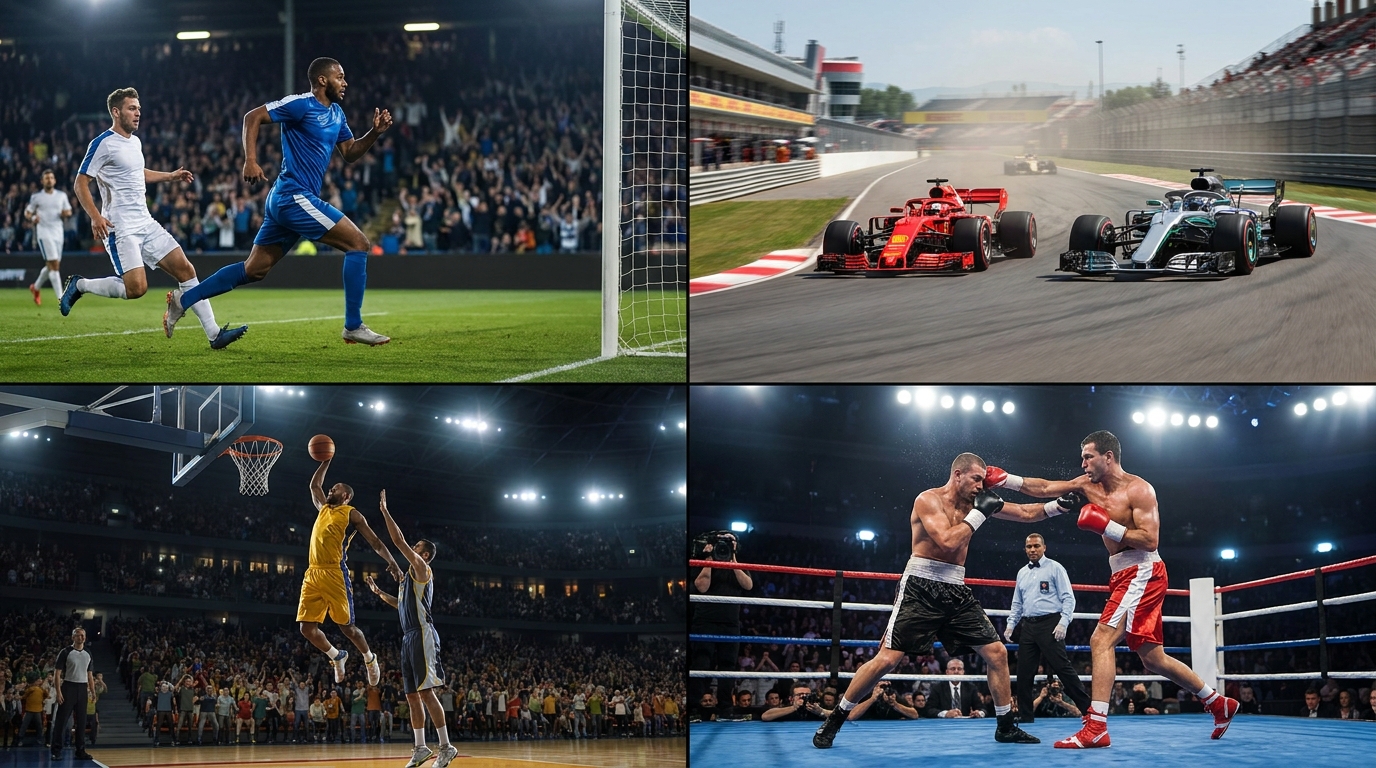iptv suppliers - A dynamic split-screen image showing four different live