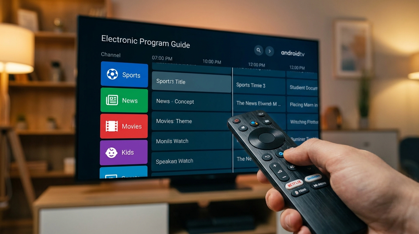 best free iptv app for android tv - A close-up shot of an Android TV remote