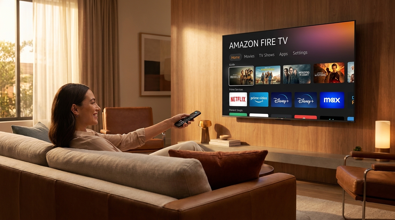 best free iptv for firestick - A person relaxing on a sofa, happily using