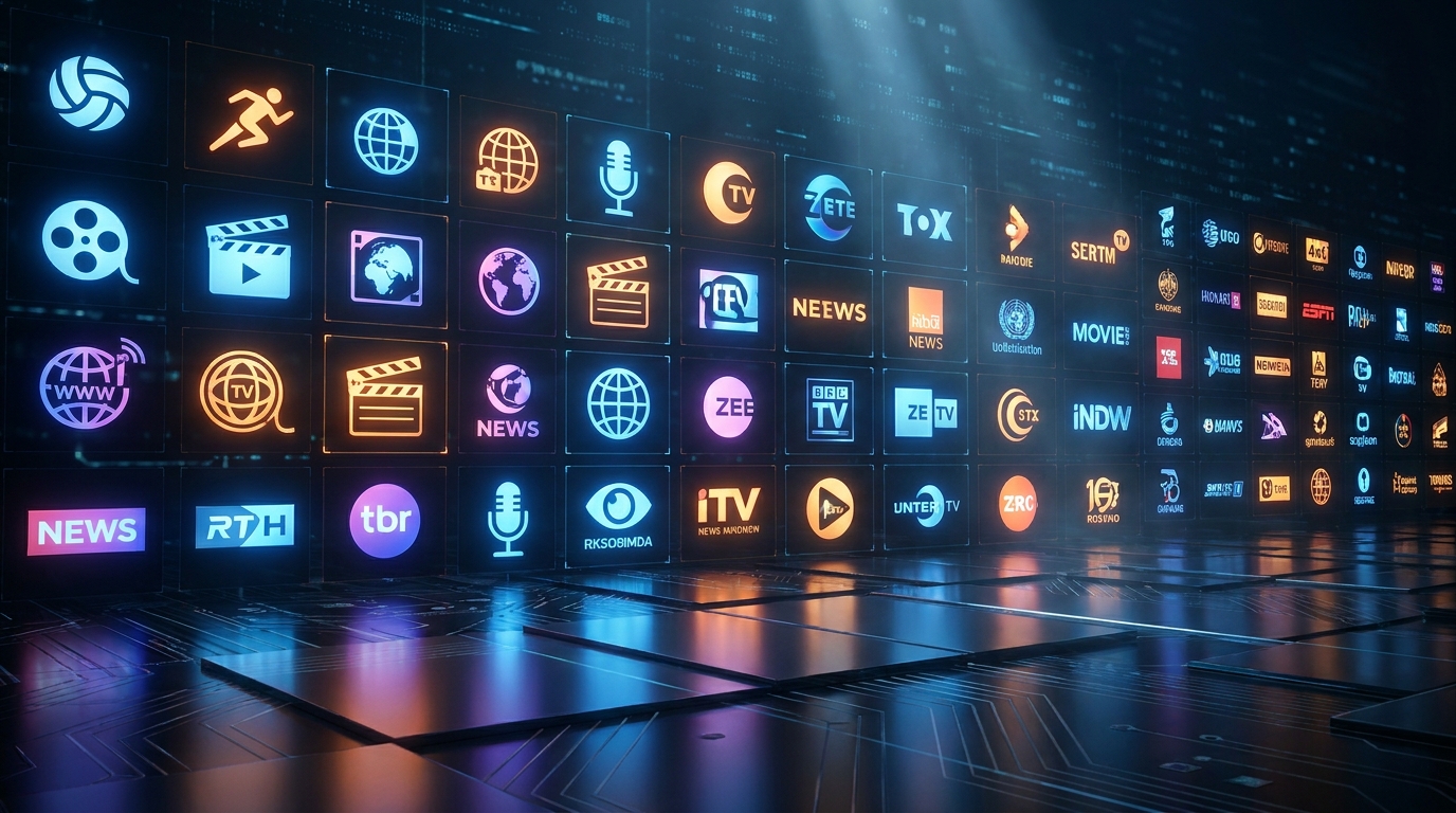 best iptv 2025 - A grid of diverse TV channel logos from