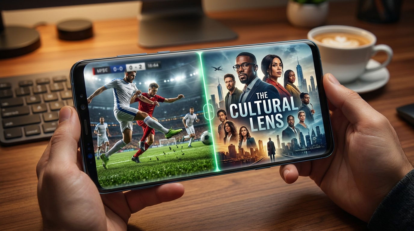 best iptv app for android - A dynamic split-screen image showing a live football