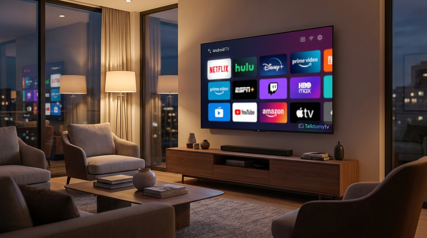 best iptv app for android - A sleek, modern living room with a large