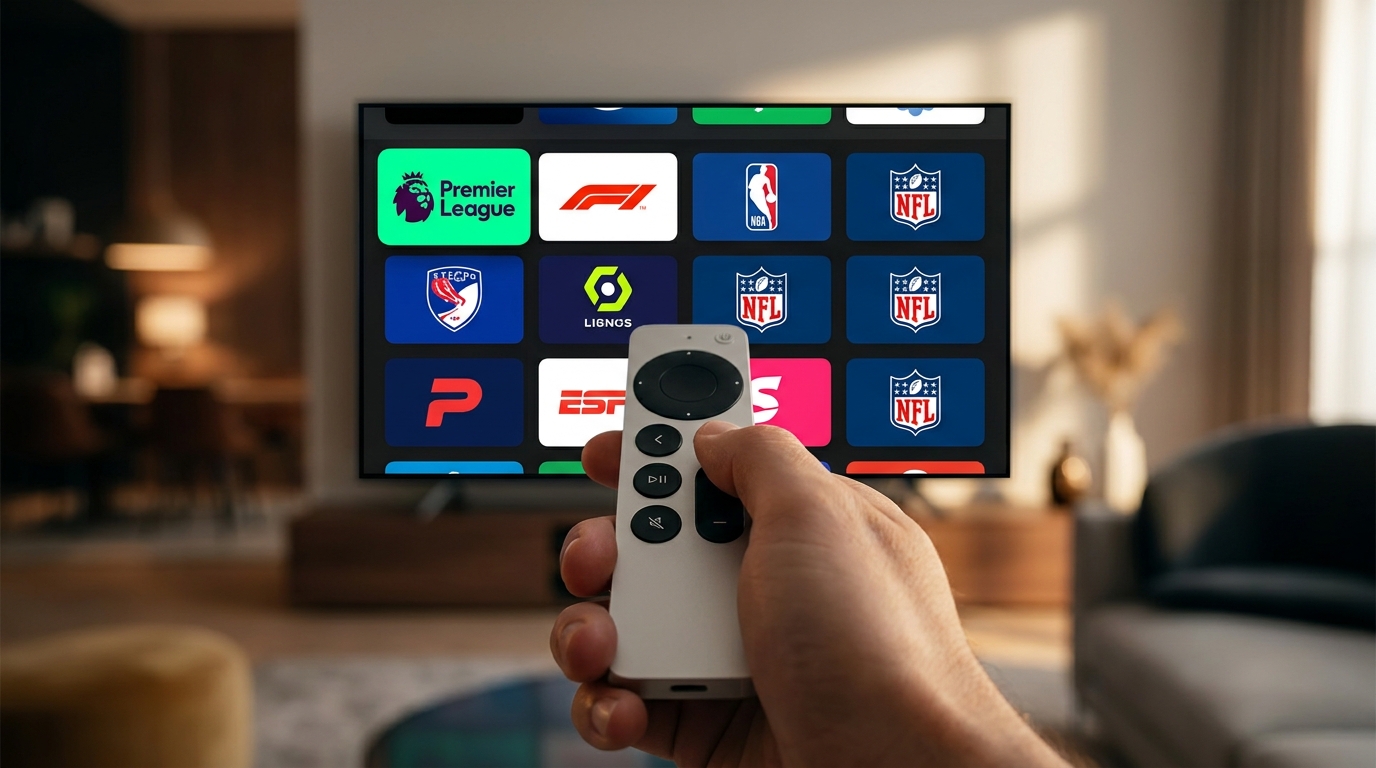 best iptv app for apple tv - A close-up shot of an Apple TV remote