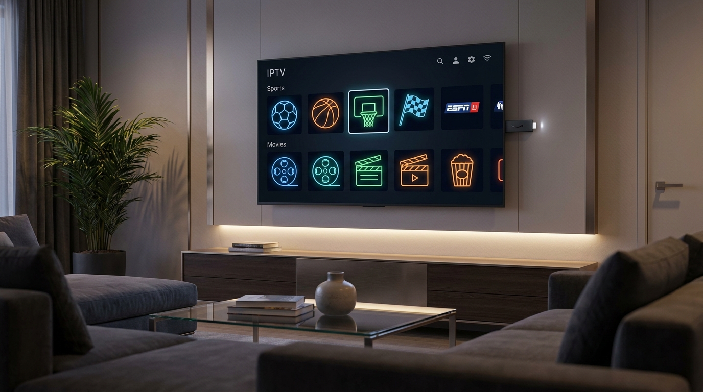 best iptv app for firestick reddit - A sleek, modern living room with a large