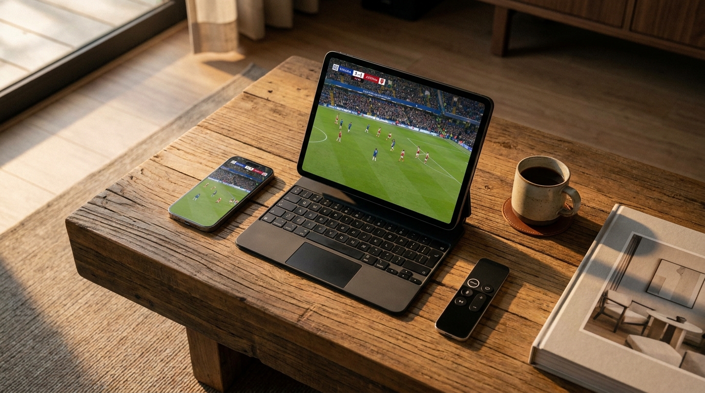 best iptv app for ios - An overhead shot of a coffee table with
