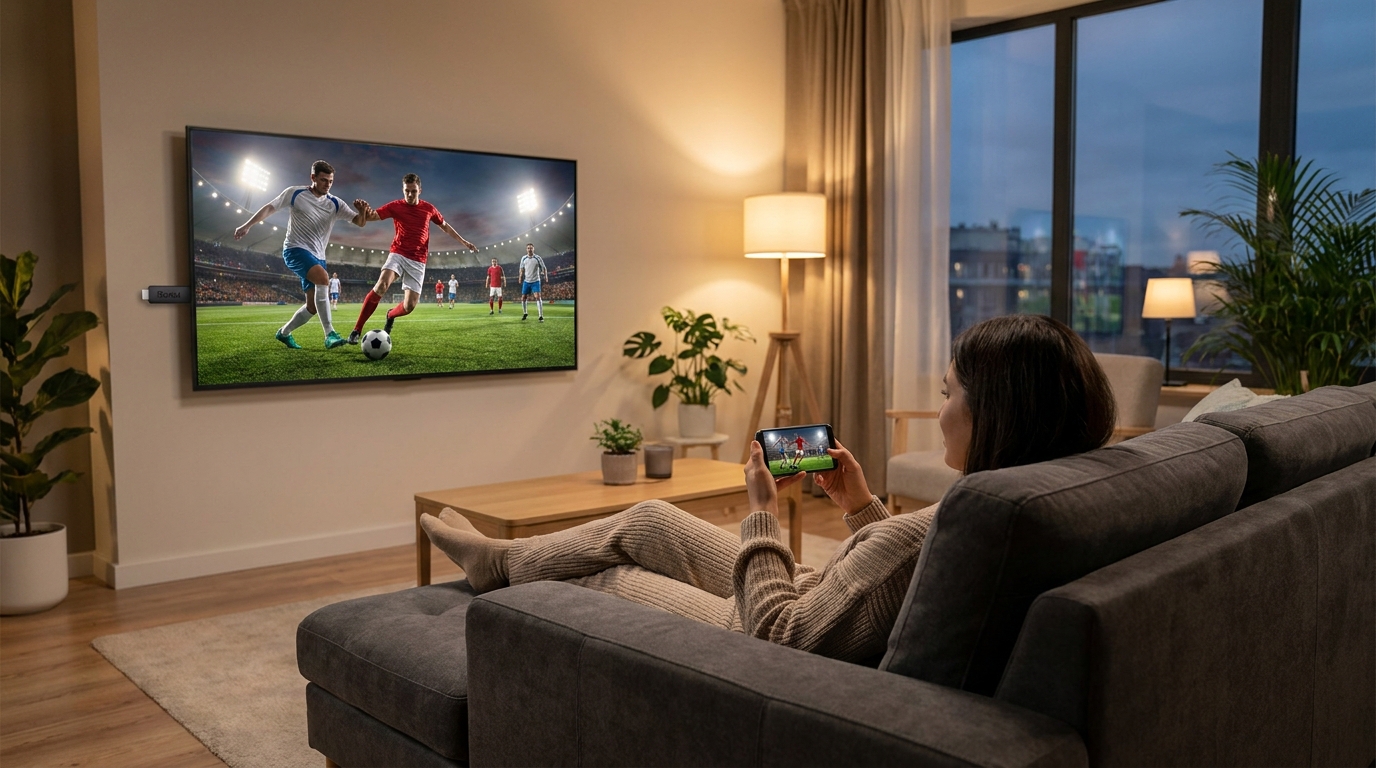 best iptv app for roku - A person relaxing on a sofa, holding a