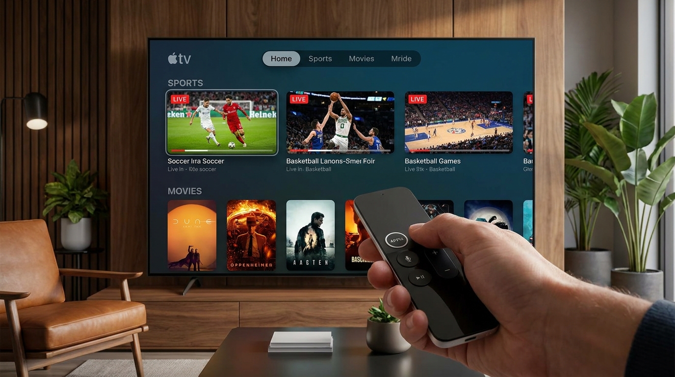 best iptv apple tv - A close-up shot of a user navigating a