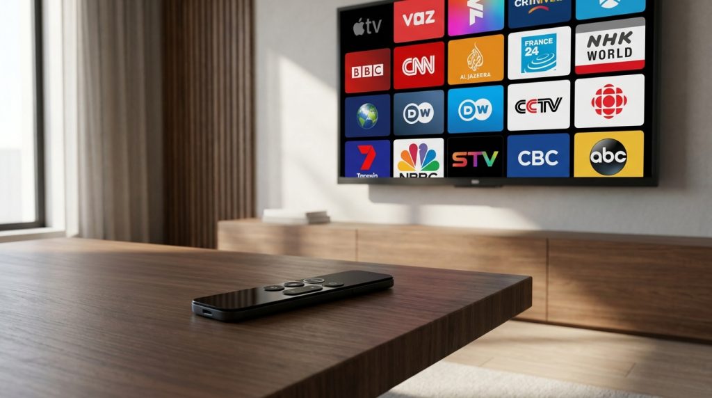 best iptv apple tv - A sleek Apple TV remote on a modern