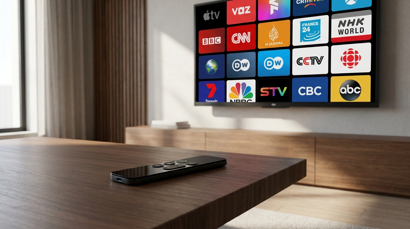 best iptv apple tv - A sleek Apple TV remote on a modern