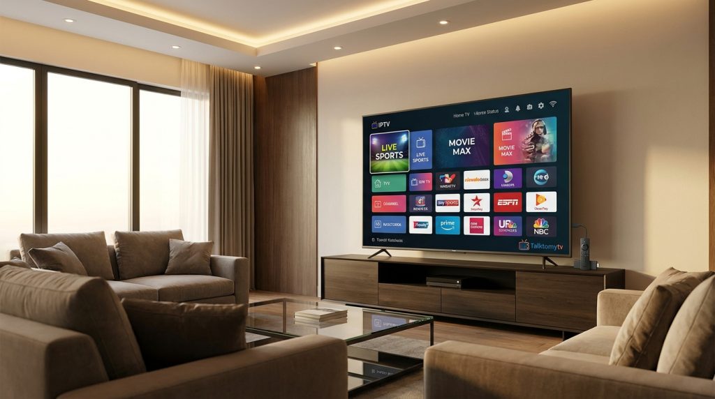 best iptv for firestick 2024 - A sleek, modern living room with a large