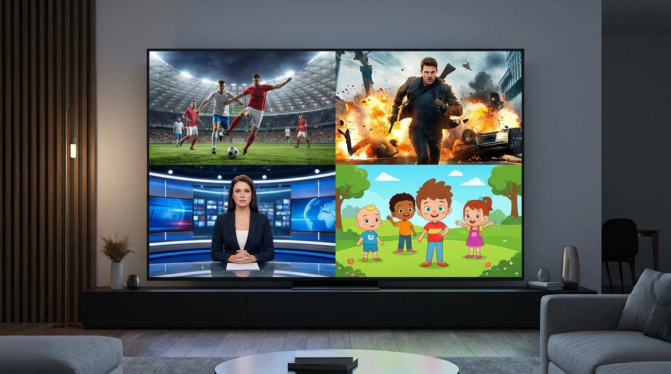 best iptv for firestick reddit - A dynamic split-screen image showing a live football