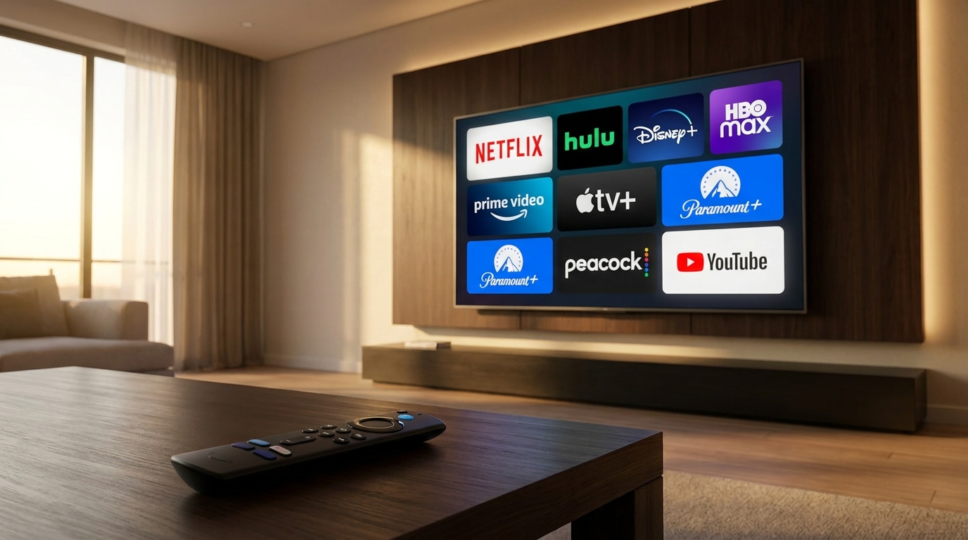 best iptv for firestick reddit - A sleek, modern living room with a large