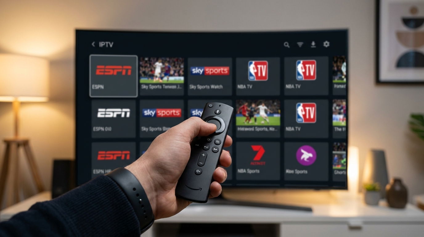 best iptv for firestick reddit - Close-up shot of a person's hand navigating a