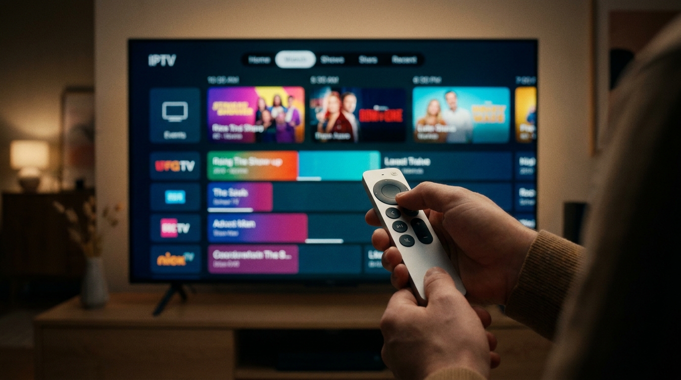 best iptv player apple tv - A close-up shot of a person's hands navigating