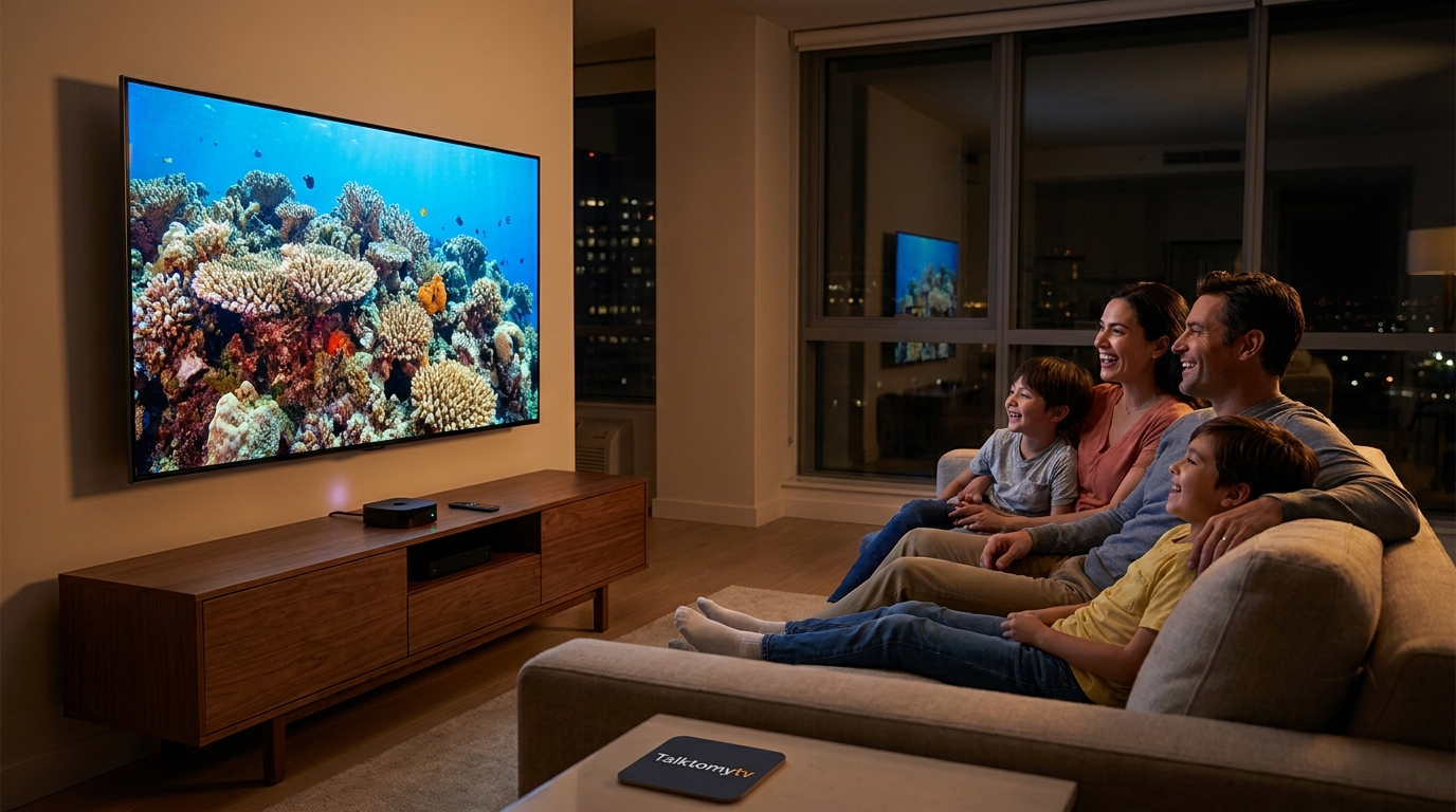 best iptv player apple tv - A family happily watching a 4K movie on