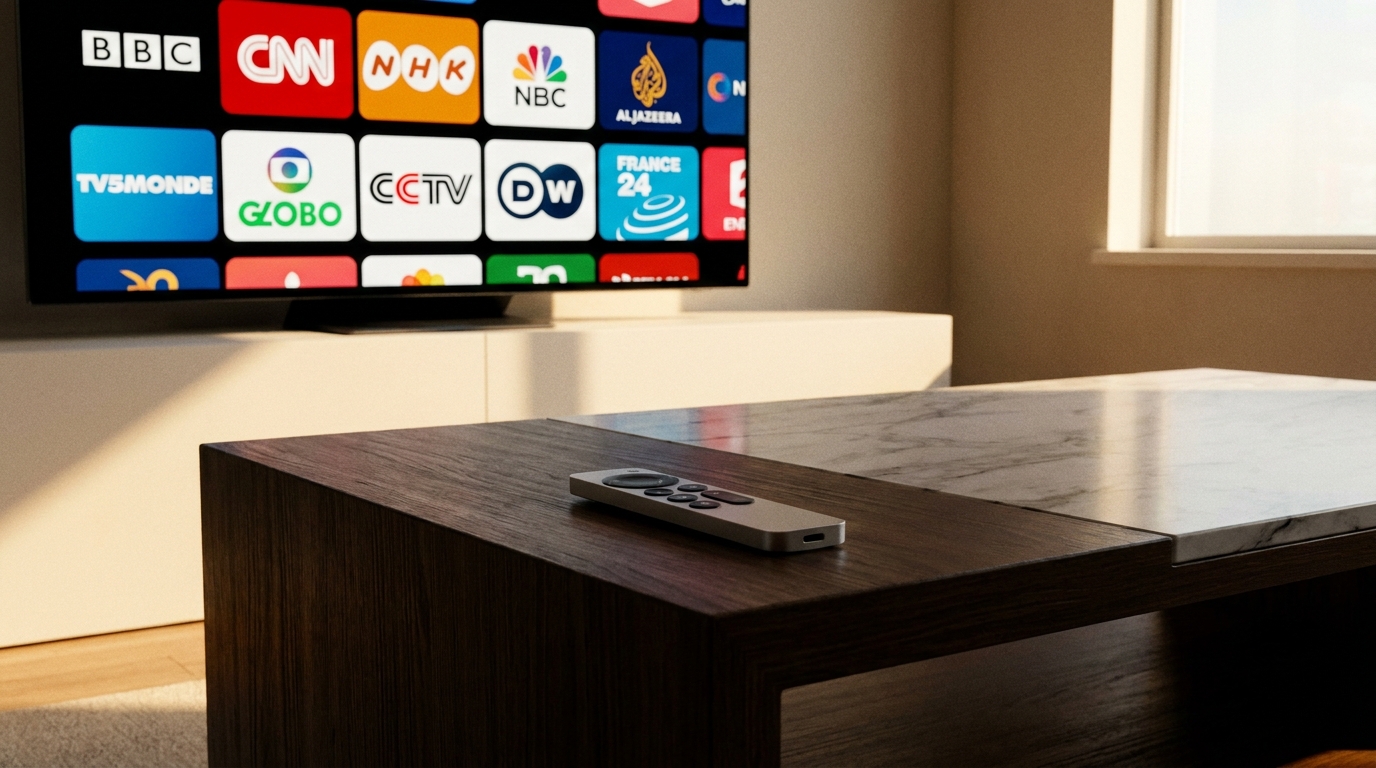 best iptv player apple tv - A sleek Apple TV remote resting on a
