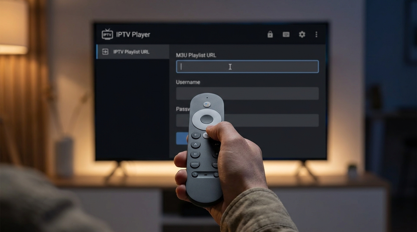 best iptv player for google tv - A close-up shot of a Google TV remote