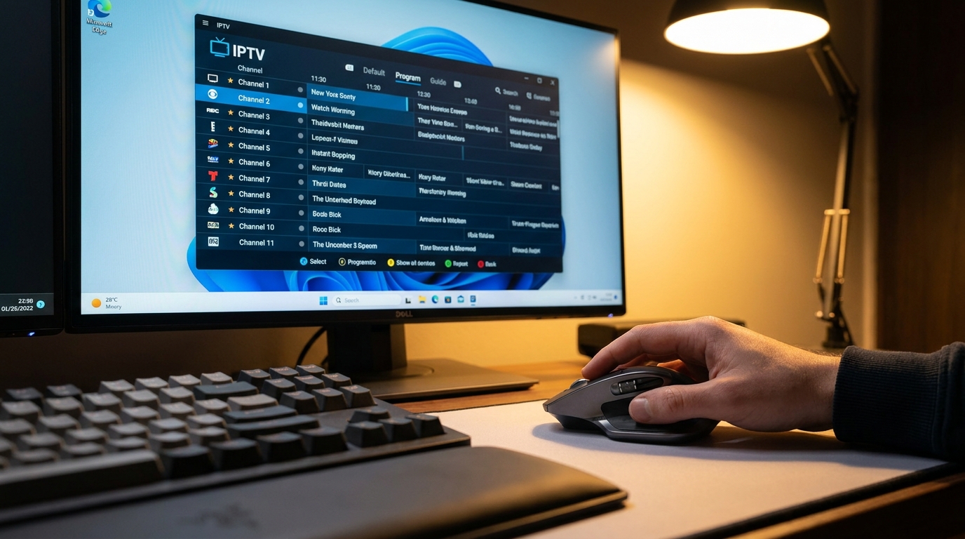 best iptv player for windows - A close-up shot of a person using a