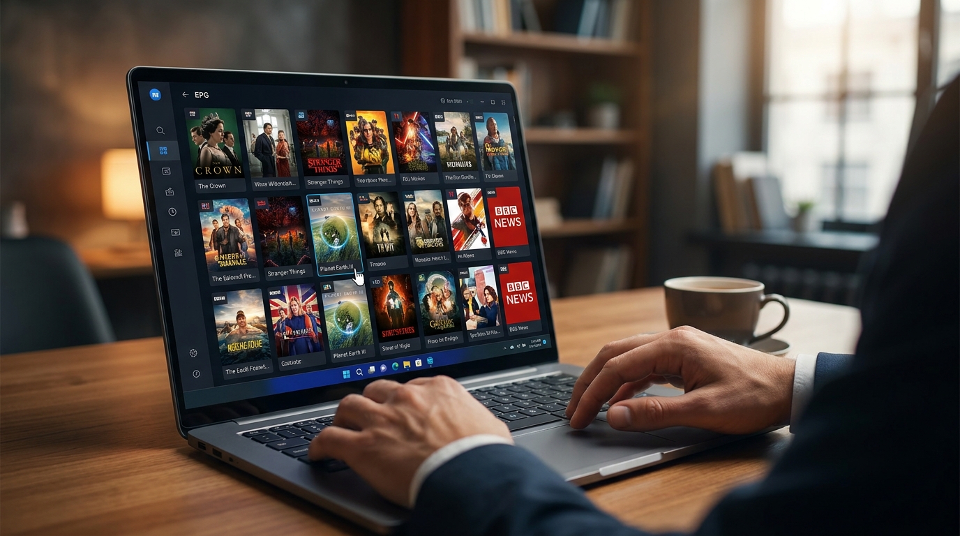 best iptv player on pc - A close-up shot of a user navigating an
