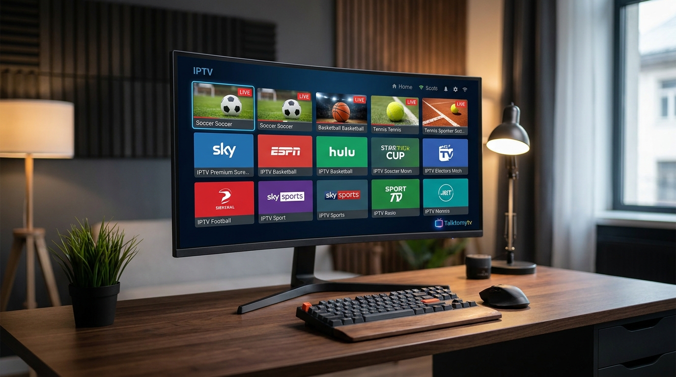 best iptv player on pc - A sleek, modern home office setup with a