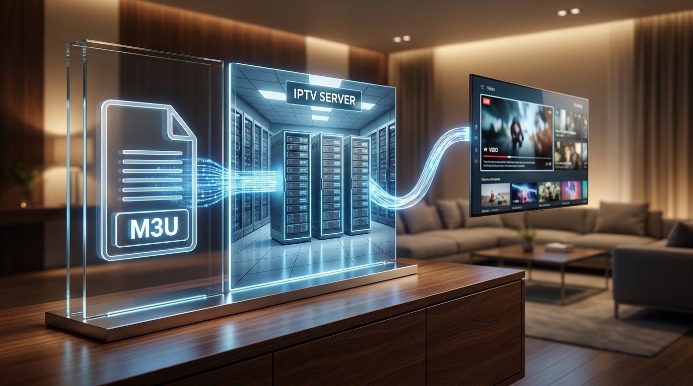 best iptv playlist - A sleek, modern graphic illustrating how an M3U