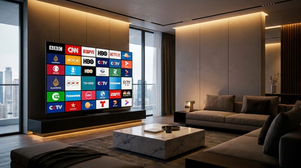 best iptv playlists reddit - A sleek, modern living room with a large